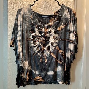 70s Vibe Tie-Dye Cutout Top